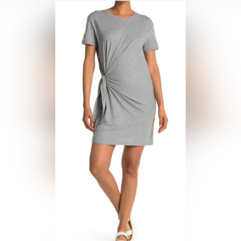 Vince Heather Grey Side Tie Knit T-Shirt Mini Dress S Quiet Luxury Minimalist